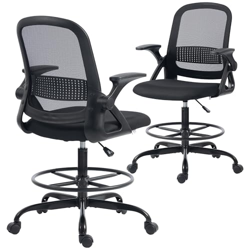 HOMCOM Sedia da Ufficio Ergonomica, Sedia a Rete Girevole, Altezza e Anello Poggiapiedi Regolabile, Poltrona per Scrivania con Supporto Lombare e Braccioli Ribaltabili per Casa, Capacit&agrave; 120kg, Nero