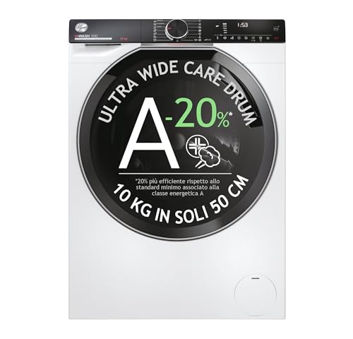 Hoover H-WASH 700 Lavatrice 10 Kg, Libera Installazione, Carica Frontale, Classe A-20%, 1600 Giri, App hOn, Programma Hygiene, Cicli Care, Vapore AxLxP 85x60x57 cm, Bianca - H7W 610MBC8-S