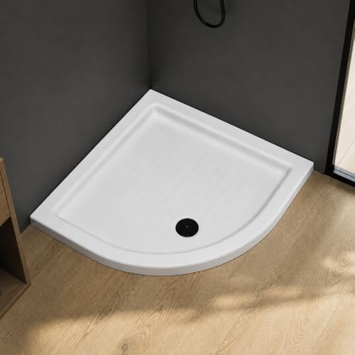 Kiamami Valentina - Piatto Doccia Semicircolare 80x80 cm Salvaspazio Antiscivolo in Ceramica Bianca Spessore 11 cm Angolare Raggio 550 mm Collezione Topazio
