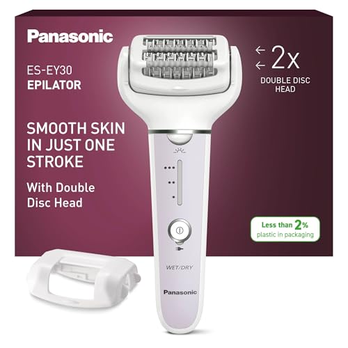 Panasonic ES-EY30-V503 Epilatore Bagnato e Asciutto, Doppio Disco con 60 Pinzette, Testina Flessibile Pivotante a 90&deg;, 3 Impostazioni di Velocit&agrave; e Luce LED, 30 Minuti di Funzionamento, Cordless