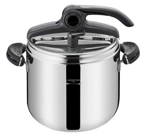 Lagostina Mia Pentola a Pressione 7 L in Acciaio Inox 18/10 Ø 22 cm, Pentola Induzione e Gas, Coperchio con Apertura Facilitata, Fondo a tre Strati, Lavabile in Lavastoviglie
