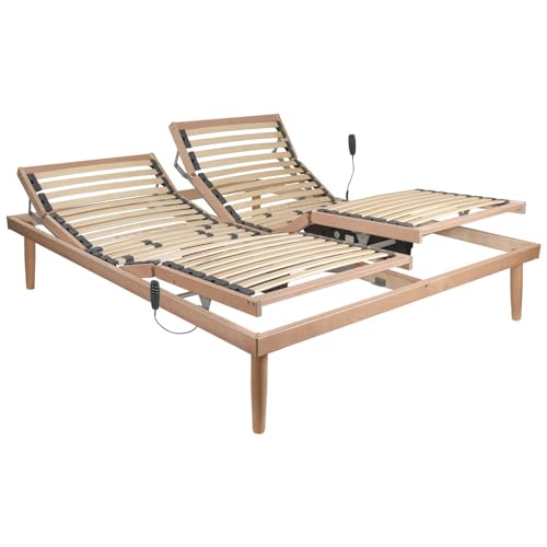 Comprarredo Rete ortopedica motorizzata matrimoniale 160x190 in legno di faggio con regolatori di portanza, due motori indipendenti 5 snodi con telecomando e 5 piedi