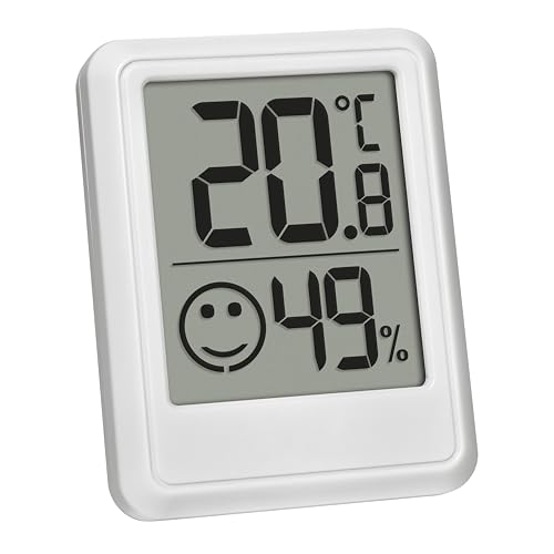 TFA Dostmann Mini termometro ambiente digitale interno, 30.5060.02, termometro da casa, igrometro, misura umidit&agrave;, temperatura, per il controllo del clima interno, batteria inclusa, bianco
