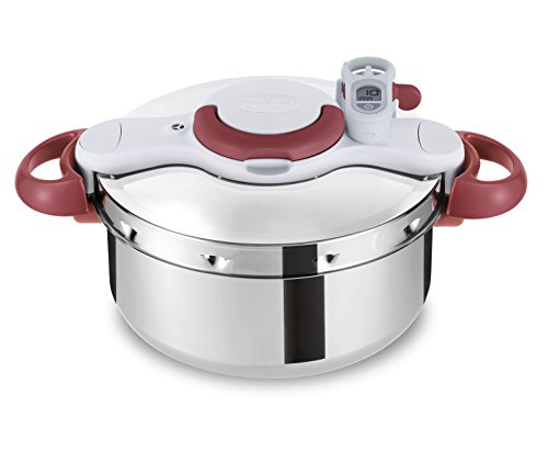 Tafal Clipso Minut - Pentola a Pressione in Acciaio Inox, con 5 sistemi di Sicurezza, Chiusura Facile con Una Mano, Colore: Rosso, Acciaio Inox, edelstahl/Wei&szlig;/Rot, 37.4 x 28.5 x 24.6 cm