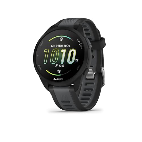Garmin Forerunner 165, Smartwatch per la corsa, 43mm, GPS, Cardio, VO2max, Report mattutino, HRV Status, Piani gratuiti 5K, 10K e 21K, Training Readiness, GarminPay, Black & Slate Gray