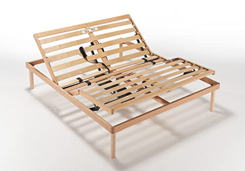 Evergreenweb - Rete Matrimoniale Elettrica 140x190 a Doghe in Legno Ortopedica Alzata Motorizzata Base Letto o Materasso, Rinforzata 3 Zone Reclinabili Regolatori di Rigidità Piedi Smontabili Offerta