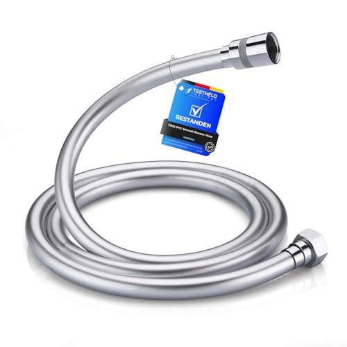 GRIFEMA COMPLENTO-G852 Flessibile Doccia in PVC (G1/2 pollici, 150 CM), Tubo Doccia da Anti Torsione, Bianca/Cromo