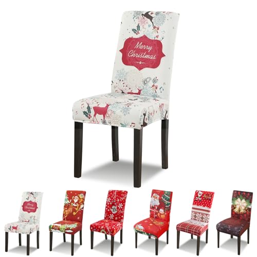 Lydevo Coprisedie Natalizie 6 Pezzi Coprisedia con Schienale Elasticizzato Spandex Fodere Coprisedia per Sala da Pranzo Rimovibile Vestisedia con Schienale per Natale Festa,Natale Panna