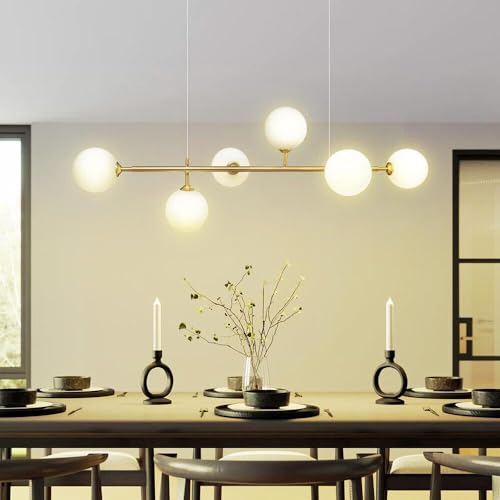 Partenopea&reg; Lampadario a sospensione lampada moderna da soffitto con corpo in metallo color bronzo e sfera in acrilico attacco per lampadina G9 (oro, 6 sfere da 12 cm)