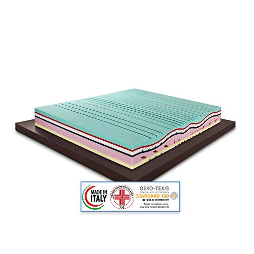 Materassimemory.eu Materasso Memory Aloe Therapy Alto 26cm Matrimoniale 160x190 Dispositivo Medico detraibile, 7 cm Memory, 11 Zone, Rivestimento sfoderabile Lana/Lino in Omaggio Cuscini