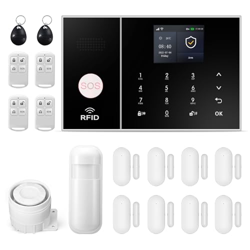 LWOHSI Sistema di Allarme Senza Fili, GSM Sistema Antifurto Completo con Sirena Allarme 120dB, Telecomando Intelligente, Display LCD, Invite vocale, Sicurezza per la casa, ufficio