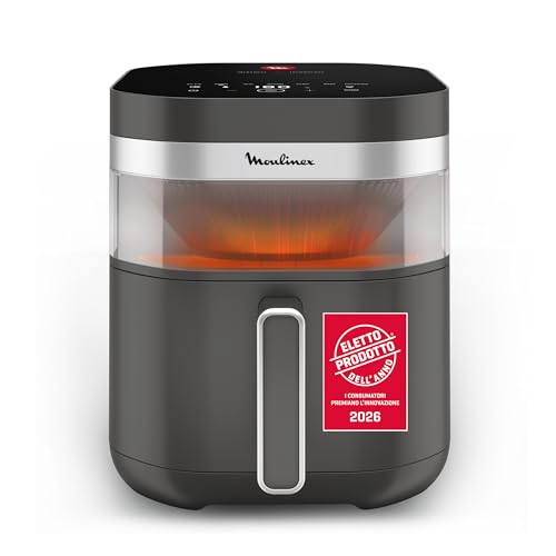 Moulinex Easy Fry Infrared, Friggitrice ad Aria 7L, Doppia Resistenza, Riscaldamento 2 Volte Più Veloce, Cottura Rapida, Lavabile in Lavastoviglie, Finestra di Osservazione, Colore Coal Grey, EZ832H