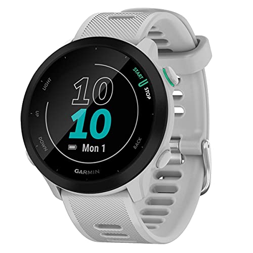 Garmin Forerunner 55, Smartwatch running con GPS, Cardio, Piani di allenamento inclusi, VO2max, Allenamenti personalizzati, Connect IQ, Taglia unica, Whitestone