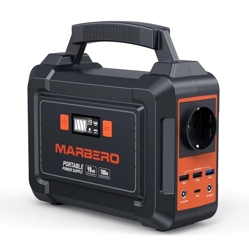 MARBERO 26400mAh Centrale Elettrica Portatile 98Wh Campeggio Generatore di Corrente Power Bank con Presa CA 150W Max 220V CA, CC, USB QC3.0, Torcia LED per CPAP Casa Campeggio Emergenza Backup