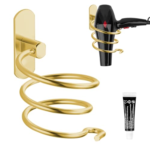 Fousenuk Porta Asciugacapelli, Mensola di Asciugacapelli da Muro Acciaio Inossidabile Supporto per Asciugacapelli, Supporto Asciugacapelli per Bagno Porta Phon Cromo in Acciaio Inossidabile, Oro