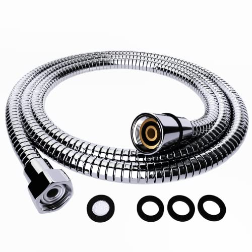 VYRNEXA - Tubo doccia flessibile da 1,5 m, in acciaio inox, anti-torsione e anti-piegatura, antiperdite, universale G1/2", cromato/argento (1.5M)