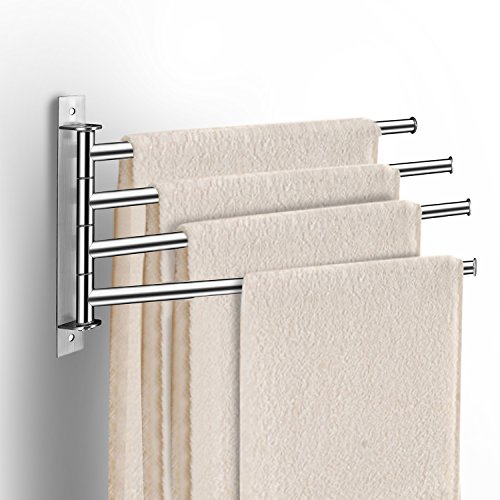 qobobo Portasciugamani a parete in acciaio inox Porta Asciugamani Rack Gancio da muro con 4 braccia Rotazione di 180 &deg; Bagno Organizzatore (argento)