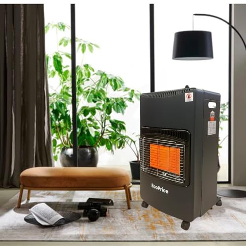 EcoPrice&reg; Stufa A Gas Pieghevole, Infrarossi, Accensione Piezoelettrica,Adatta Per GPL/Butano/Propano, Bombola da 15Kg, Sistema ODS - Nera