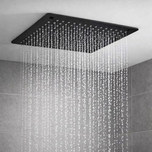Ogomondo Soffione Doccia a Soffitto da Incasso Quadro Nero 400x400x2 mm 1 Getto 320 Ugelli Acciaio Finitura Nero Opaco con Scatola da Incasso