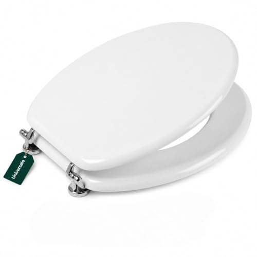 Copriwater Universale MDF Bianco 43x36 cm &ndash; Tavoletta WC in Legno MDF, Sedile WC Robusto con Cerniere Cromate, Asse WC Ovale Compatibile, Coperchio Water Resistente