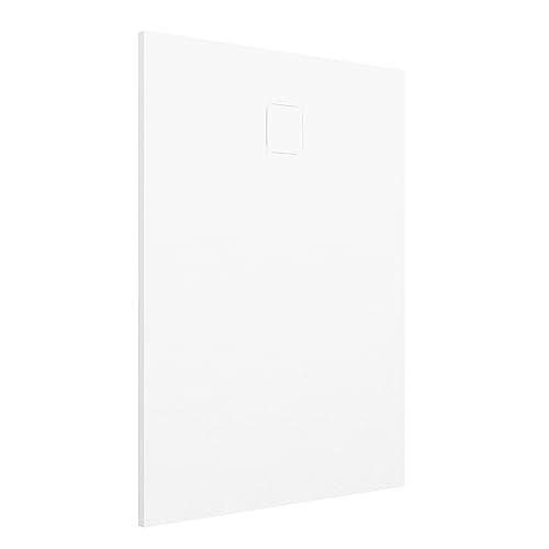 Piatto Doccia 80x140 cm Bianco Effetto Pietra Rettangolare in SMC Riducibile Samos