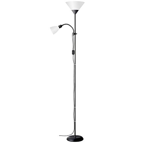 Brilliant, Lampada piantana con luce da lettura, alluminio;plasticatura: argento, colore del paralume: bianco
