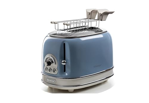 Ariete Tostapane Vintage 2 Fette 155, Tostiera con 6 Livelli di Tostatura, Espulsione Automatica, Funzione Defrost, Vassoio Raccoglibriciole Estraibile, Corpo in Acciaio Inox, 810W, Celeste
