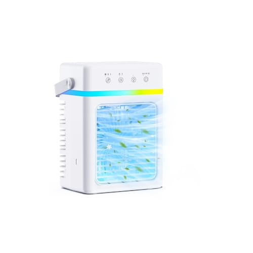 Condizionatore Portatile 900ml con Display LED, Ultra Silenzioso Climatizzatore Portatile con 3 Velocit&agrave; & 2 Modalit&agrave;, Luci LED 7 Colori, Raffreddatore D'aria 10W Risparmio Energetico, Timer 2-6h