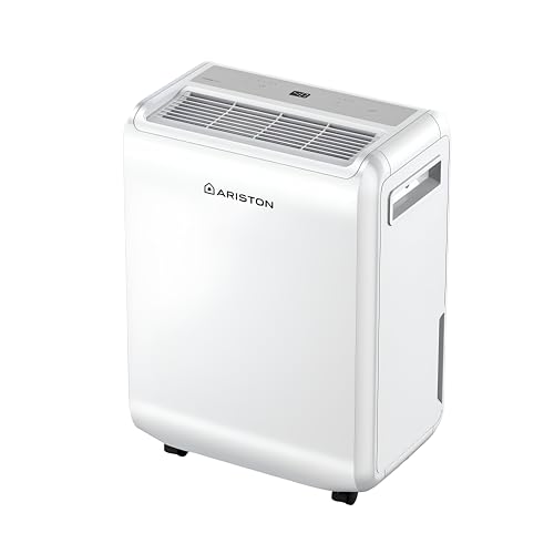 Ariston DEOS 12 EVO - Deumidificatore Casa Muffa Portatile 12L/24h con Ruote, Bagno e Ambienti Fino 31㎡, Piccolo Assorbi Umidit&agrave; 32x41,4x20,5 - 3 Velocit&agrave; d'Aria e Filtro Antipolvere, Consumo Max 210w
