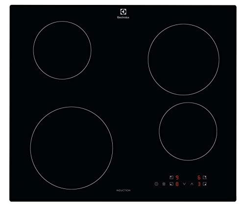 Electrolux Serie 300 Piano Cottura a Induzione da Incasso EIB60424CK, 4 Fuochi Rapidi, Comandi SliderTouch, Sicuro e Facile da Pulire, 60 cm, 590&times;520 mm, Nero, Design Moderno