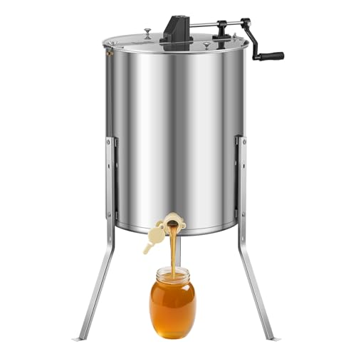 VEVOR Estrattore di Miele in Acciaio Inox, Centrifuga Manuale per Miele 4/8 Telaini, con Coperchio Trasparente, Regolabile in Altezza, Apicoltura per Estrazione di Favi, 470 x 610 x 1080 mm