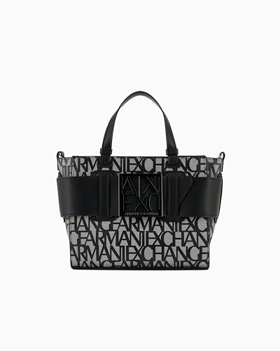 Armani Exchange Women's Logo Placket Crossbody Zip Top Medium Tote, beige/nero, beige/nero, Einheitsgr&ouml;&szlig;e