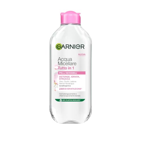 Garnier SkinActive Acqua Micellare Tutto in 1, Per Pelli Sensibili, 100% del Trucco Rimosso, Pelle Detersa e Idratata per 12H, Senza Residui e Senza Risciacquo, Con Micelle e Glicerina, 400 ml
