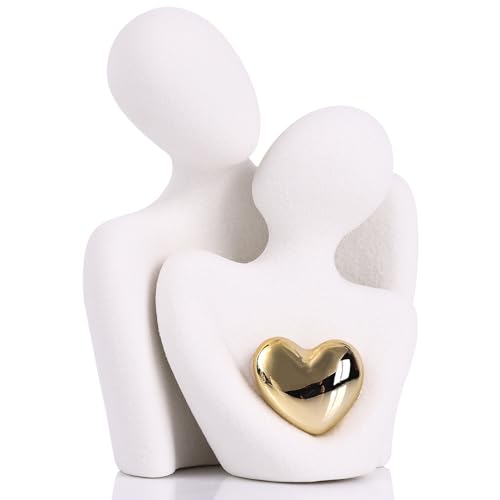 oliruim 8 cm di altezza Statuette di coppia per la decorazione della casa, scultura moderna con design a cuore d'oro - decorazione della casa, regalo di anniversario di coppia matrimonio (8cm bianco)