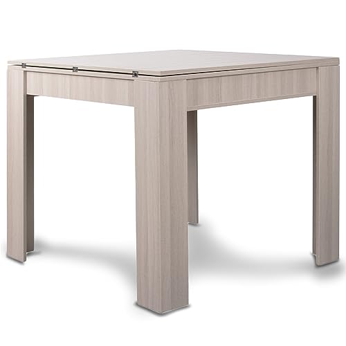 BAKAJI Tavolo Quadrato Allungabile 90x90 cm, Apertura a Libro, Design Moderno Ribaltabile, Apribile 4-8 Posti, Ideale per Sala Pranzo, Soggiorno, Cucina, Arredamento Interno (Tortora)
