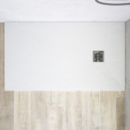Piatto Doccia in Marmoresina Bianco Antiscivolo Effetto Pietra con Griglia Copripiletta h3cm (Bianco, 70x100)