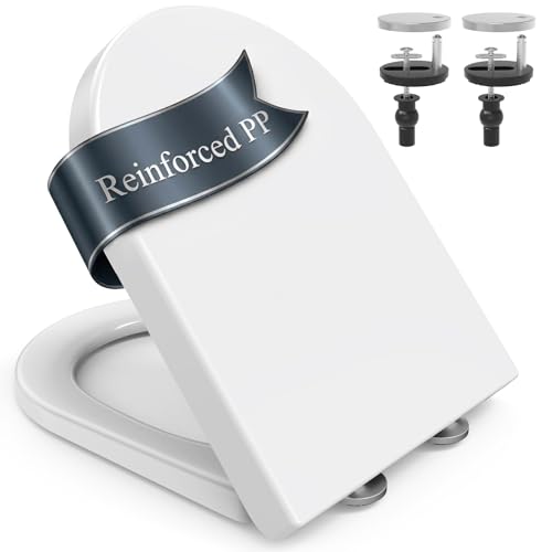 SURFOU Tavoletta WC con Chiusura Ammortizzata Forma D, PP di Alta Qualit&agrave;, Sgancio Rapido per Facile Pulizia, Supporta fino a 200 kg, con Gancetti in Gomma per Fissaggio Stabile