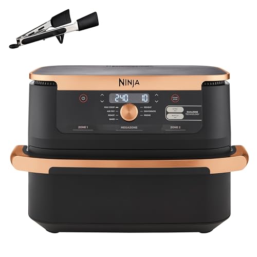 Ninja Foodi FlexDrawer - Friggitrice ad Aria Ampia con Separatore Rimovibile - Cottura Senza Olio - 10,4L, Componenti Lavabili in Lavastoviglie - Modello AF500EUCP, Colore Nero/Rame