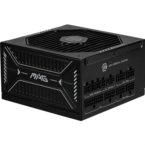 MSI MAG A850GLS PCIE5 Alimentatore per PC silenzioso, 850W, ATX, 80 Plus Gold, ATX 3.1, compatibile PCIe 5.1, cavi goffrati, connettore nativo 12V-2x6 bicolore