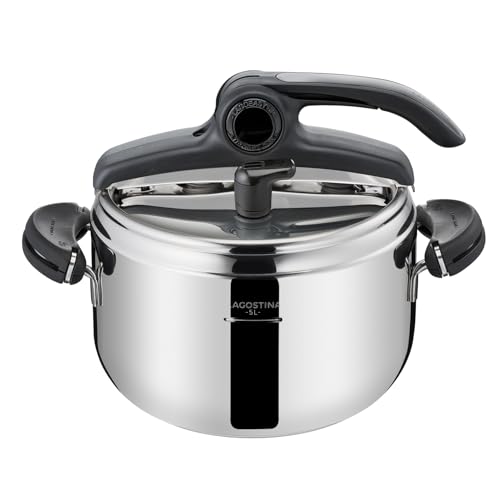 Lagostina Mia Pentola a Pressione 5 L in Acciaio Inox 18/10 &Oslash; 22 cm, Pentola Induzione e Gas, Coperchio con Apertura Facilitata, Fondo a tre Strati, Lavabile in Lavastoviglie