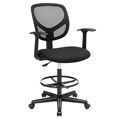 SONGMICS Sedia da Ufficio, Sedia a Rete Girevole, Altezza e Poggiapiedi Regolabili, Sedia da Pittura, Ergonomica, con Braccioli, Capacit&agrave; di Carico 120 kg, Nero OBN25BK