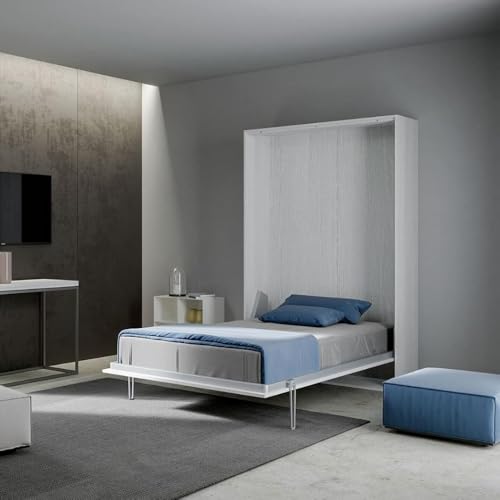 IMAGO FACTORY Kento – Mobile Letto a Scomparsa Una Piazza e Mezza, Letto Richiudibile a Parete, Materasso non Compreso, il Letto a Scomparsa arriva Smontato, Made in Italy (Bianco Frassino)