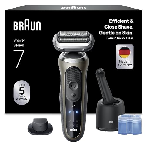 Braun Serie 7 Rasoio Elettrico Barba, Wet&Dry, Regolabarba Uomo, Rasoio Barba, 60 Min di Utilizzo, Stazione Smartcare 4in1, +1 Accessorio, Senza Fili, 100% Impermeabile, 72-C7200cc, Oro
