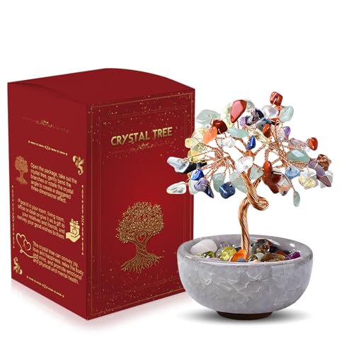 WEILAOK Albero della Vita di Quarzo Rosa, Pietre Chakra Oggetti, Soprammobile Portafortuna, Feng Shui Pietre e Cristalli, Meditazione Reiki Oggetti per Decorazione della Casa Regali di Compleanno