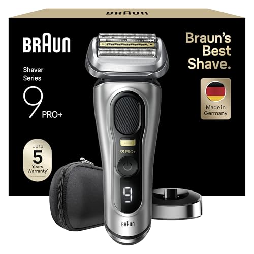 Braun Series 9 Pro +, Rasoio Elettrico Barba, Regolabarba Uomo, Rifinitore di Precisione, Custodia da Viaggio in Tessuto, Batteria Litio Ion, 100% Impermeabile Idea Regalo, 9517s Argento
