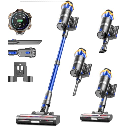 Aspirapolvere Senza Fili 55KPa/650W/70Min, Scopa Elettrica Senza Fili Verticale Antigroviglio con Display a LED, 1.8L/8 Stadi Filtrati, Ricaricabile a Parete, Per Animali/Pavimenti/Tappeti/Auto