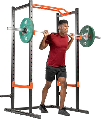 Sunny Health & Fitness Power Zone &ndash; Power Cage Rack da Allenamento, Capacit&agrave; di Carico 455 kg, Barra di Sicurezza, Barra per Trazioni Inclinata, Ganci a J, Perni per Bande di Resistenza