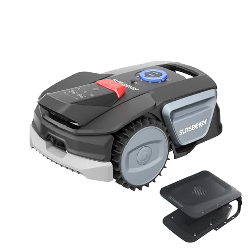 Sunseeker V1 con Garage, Robot Tagliaerba Senza Filo Perimetrale, 300 m&sup2; per Piccoli Giardini, Vision AI, Evitamento degli Ostacoli, Pendenze 27%, Taglio con un Clic, Controllo tramite App