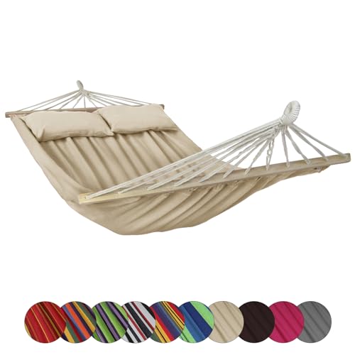 BB Sport Amaca Doppia Barre 240x150 cm Carrico Massimo 300 kg 2 Persone 2 Cuscini Giardino Patio Terrazzo, Colore:Spiaggia