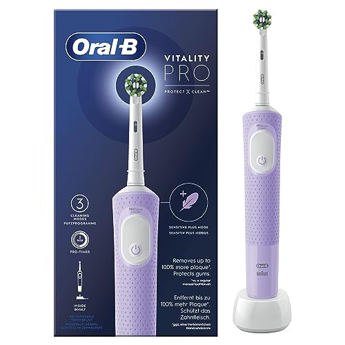Oral-B Spazzolino Elettrico Ricaricabile Vitality Pro, 3 Modalit&agrave; di Spazzolamento, Batteria a Lunga Durata, 1 Testina e 1 Spazzolino, Viola, Idea Regalo